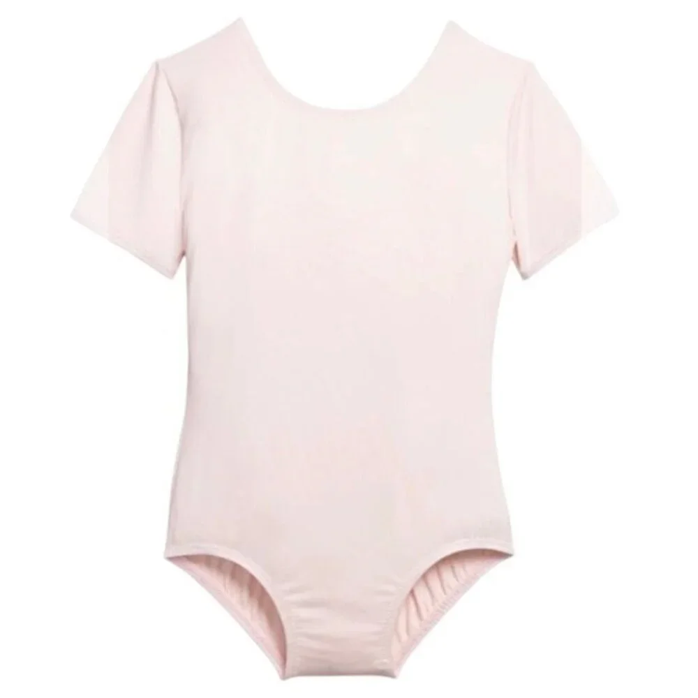 Danskin Childs M 8-10 Leotard Theatrical Pink Short Sleeve Scoop Neck Dance